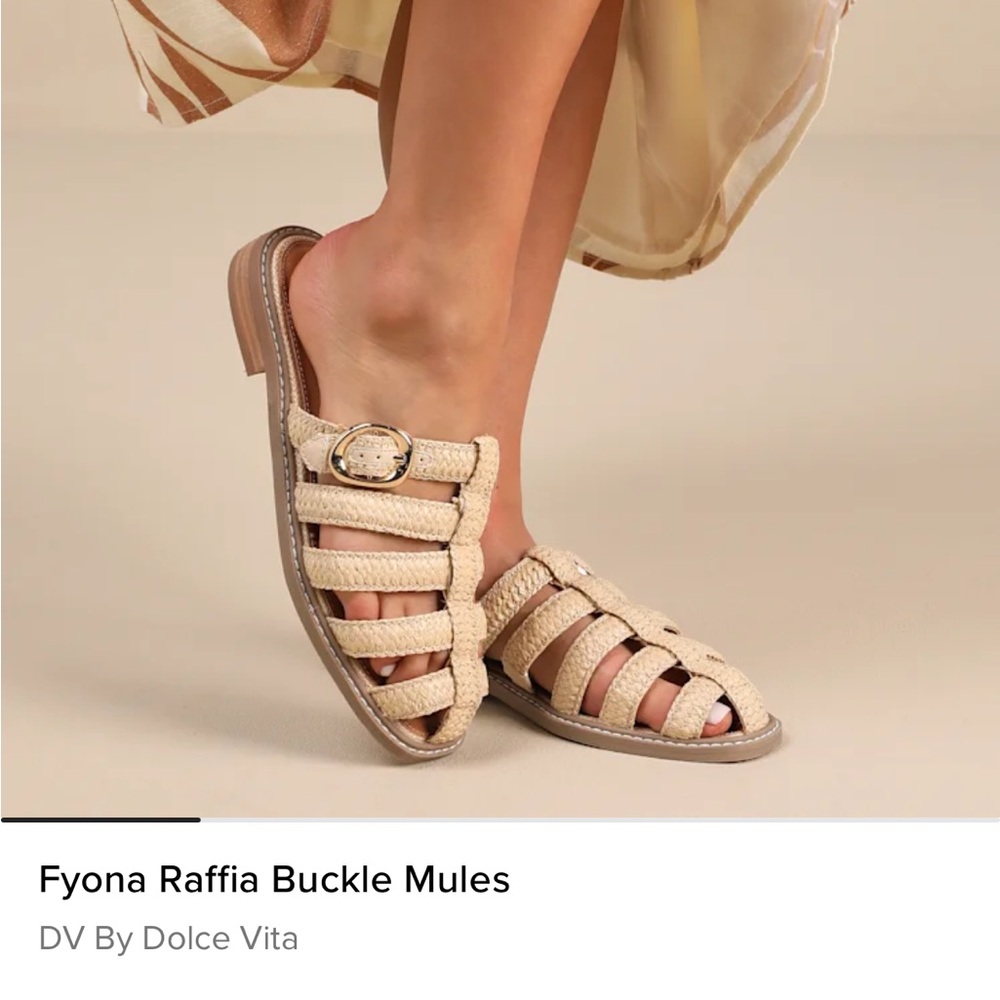 Fyona Raffia Buckle Fisherman Flat Mules DV by Dolce Vita Size 9 NWOT Beige